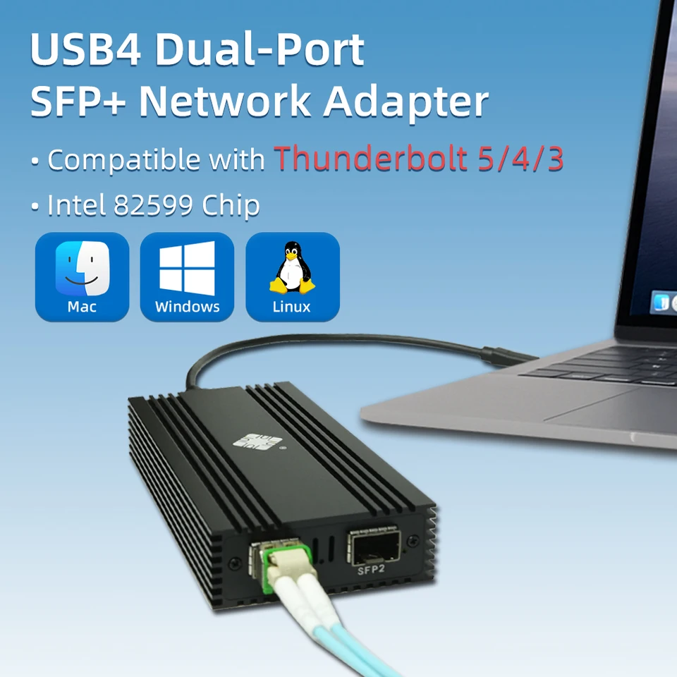 Dual Port 10G SFP+ USB4 Ethernet Network Thunderbolt 5/4/3