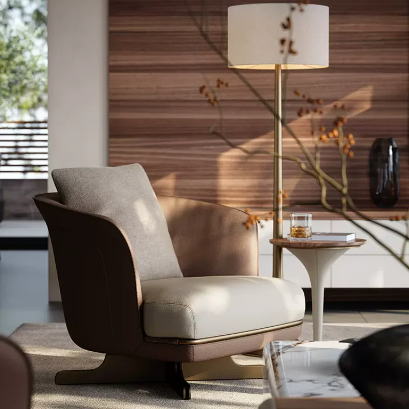 

Comfortable Relaxing Chair Balcony Poltrona Furniture#L Mid Century Genuine Leather Living Room Chair Modern Minimalist Elegant