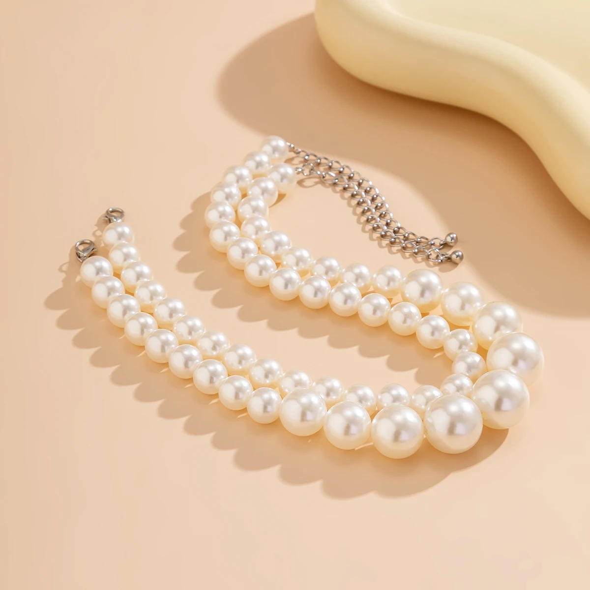 2 sztuk/zestaw luksusowe eleganckie duże imitacje pereł Choker naszyjnik dla kobiet przesadzone wielowarstwowe zroszony łańcuszek do kołnierzyka biżuteria ślubna — zdjęcie 7