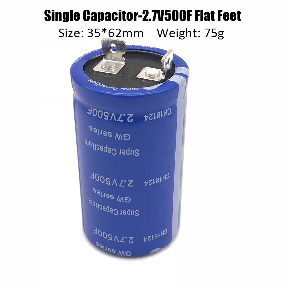 2.7V 500F Super Farad Capacitor 2.7V500F 35*62mm Two Feet Super Capacitor for Car Stereo Speaker Vehicle Rectifier Low ESR