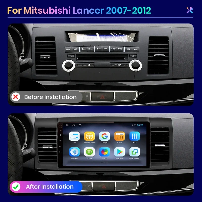 AWESAFE Wireless CarPlay Android Auto Autoradio For Mitsubishi Lancer 10 CY 2007 2008 2009 2010 2011 2011 2012 2013 2014-2017 FM