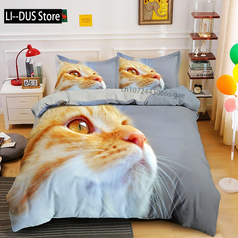 

Animal Cat Duvet Cover King Queen Black White Funny Cute Pet Kitty Bedding Set For Kids Teens Adult Fashion Soft Comforter Cover