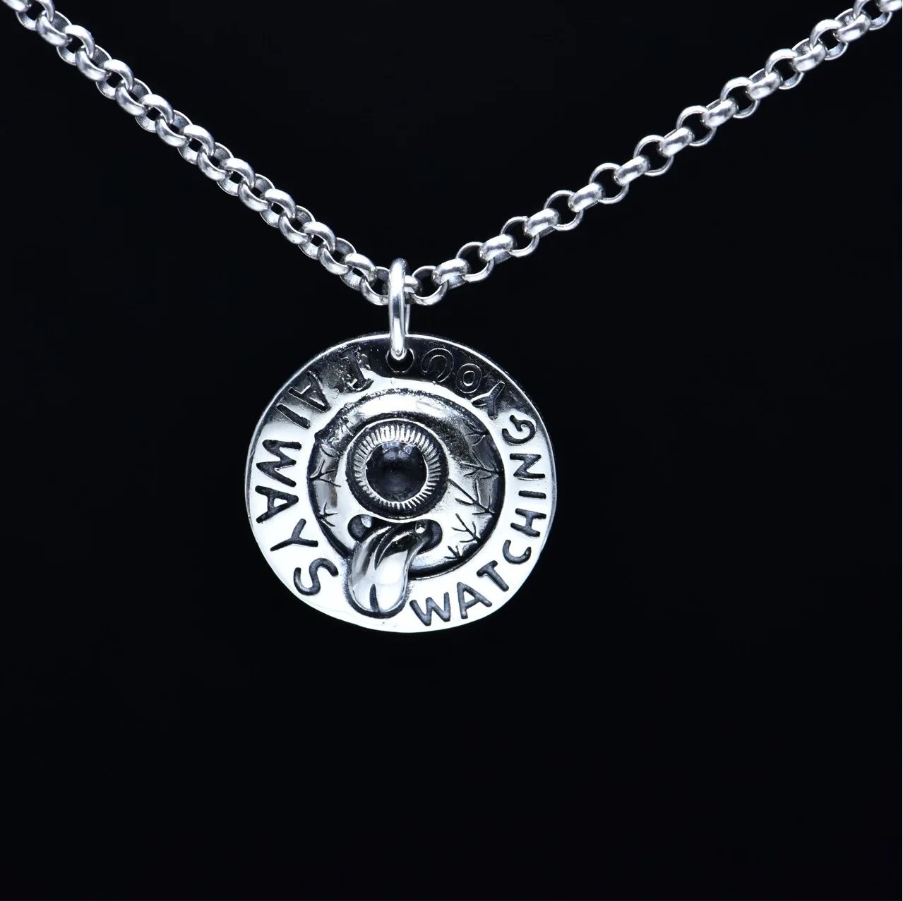 

S925 sterling silver retrok-styleniche style designstylishletter big eyeball tag pendant creative easiest for match necklace