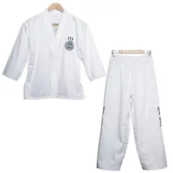 White Embroidery ITF Taekwondo Uniform Set for Child and Adult Pants Coat Karate Training Uniform