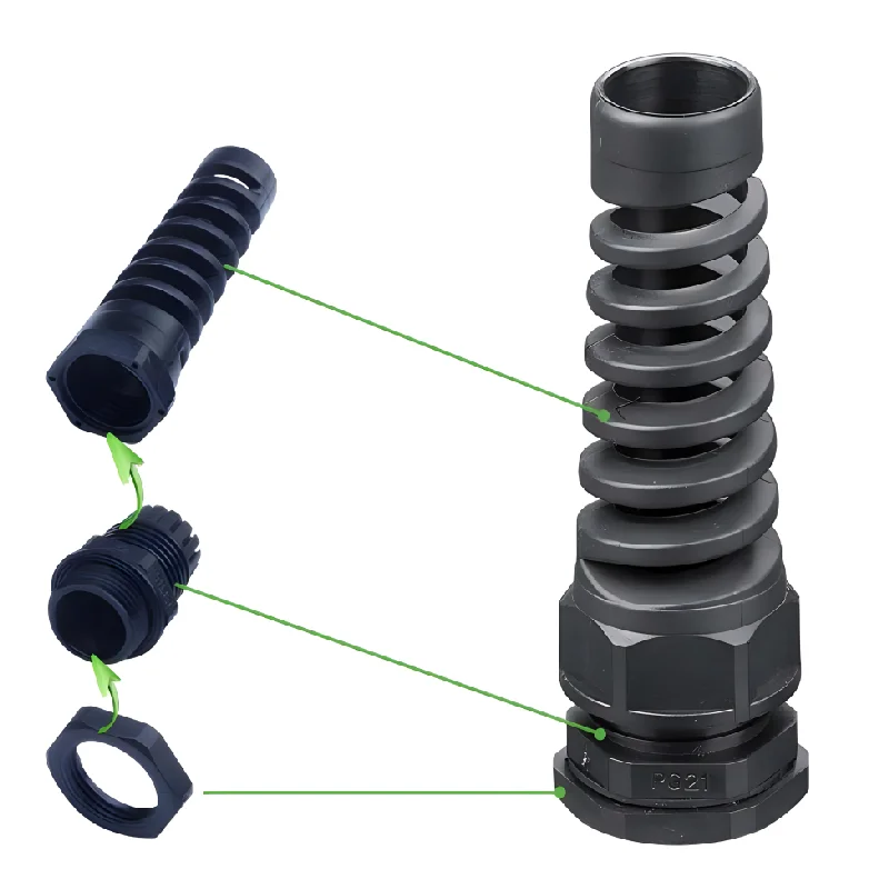 Waterproof Cable Gland Anti-bending Spiral Strain Relief PG7 PG9 M12 M16PG11 PG16 PG21 Joint Connector Black for 3mm-6.5mm