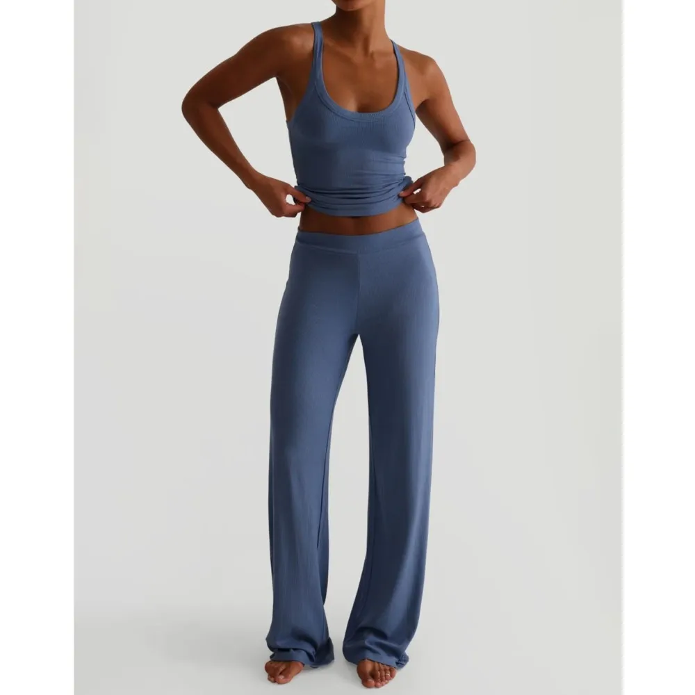 

Sports Yoga Sling Vest Wide Leg Pants Suit Women's Summer New Casual Fashion Solid Color Loose Pants 2-piece Set Костюм Женский