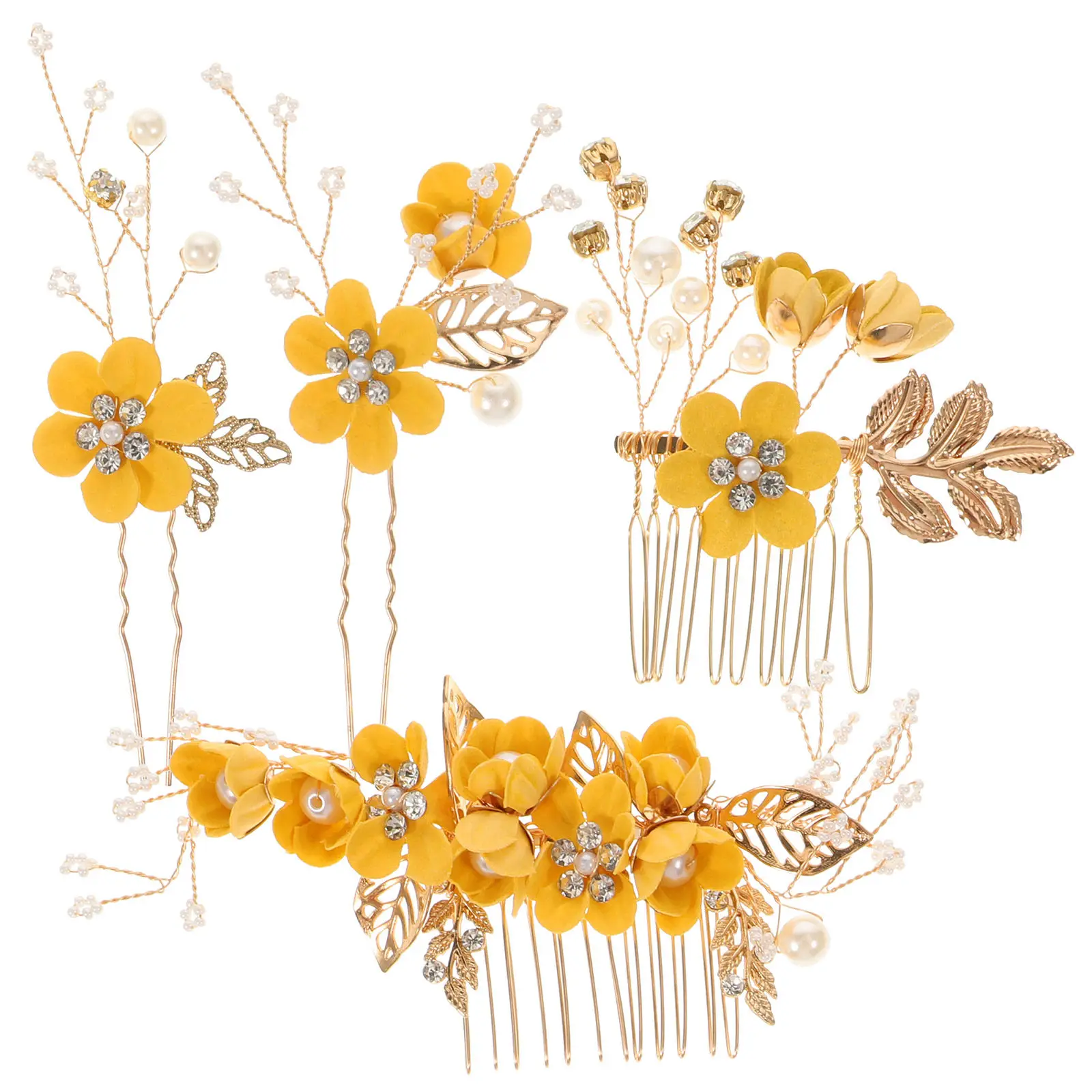 acessorios-de-cabelo-para-casamento-pente-de-noiva-com-flor-amarela-e-grampo-de-cabelo