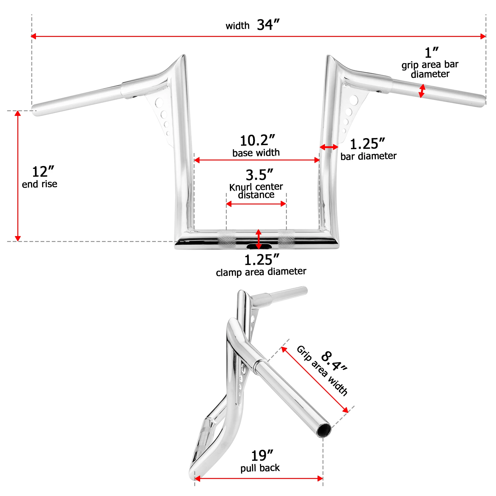 1 1/4 Inch Ape Hanger Handlebar 12\