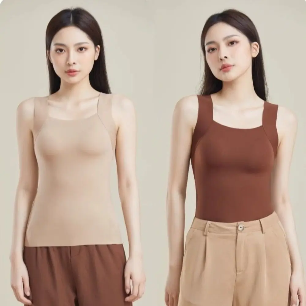Breathable Seamless Thermal Underwear with Chest Pad Sleeveless Women's Vest Keep Warm Base Layer Vest Four Seasons