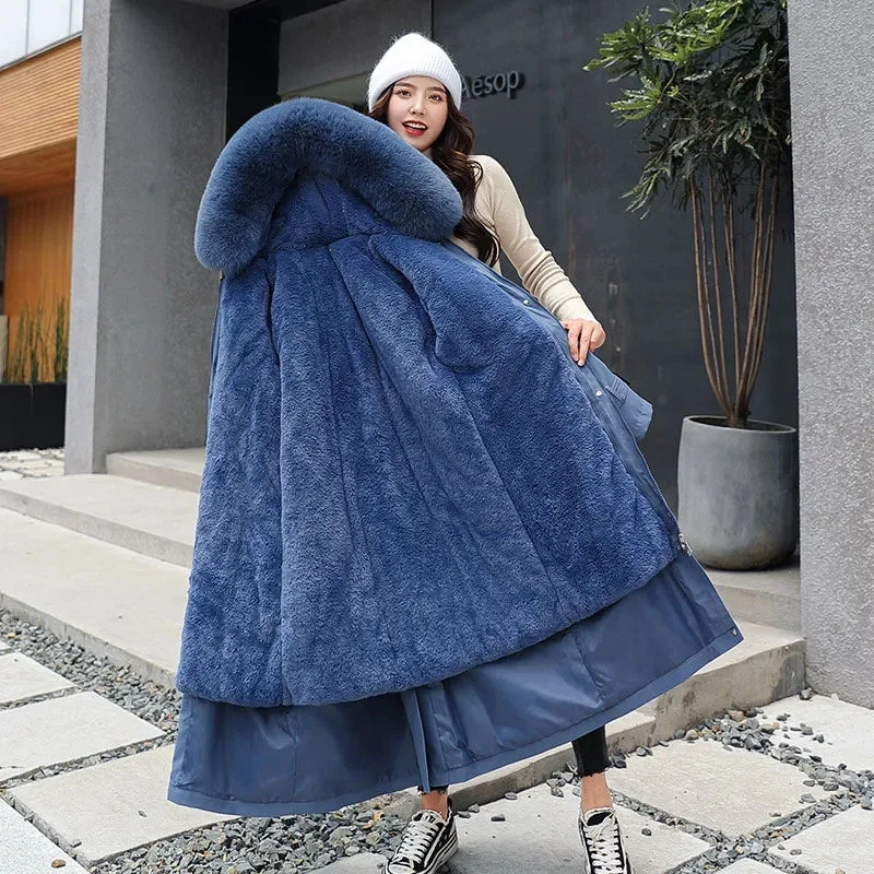 2026 New Winter Jacket Women's Parkas Thick Warm Fur Lining Long Parka Female Hooded Fleece Padded Coat Distachable Outwear 5XL