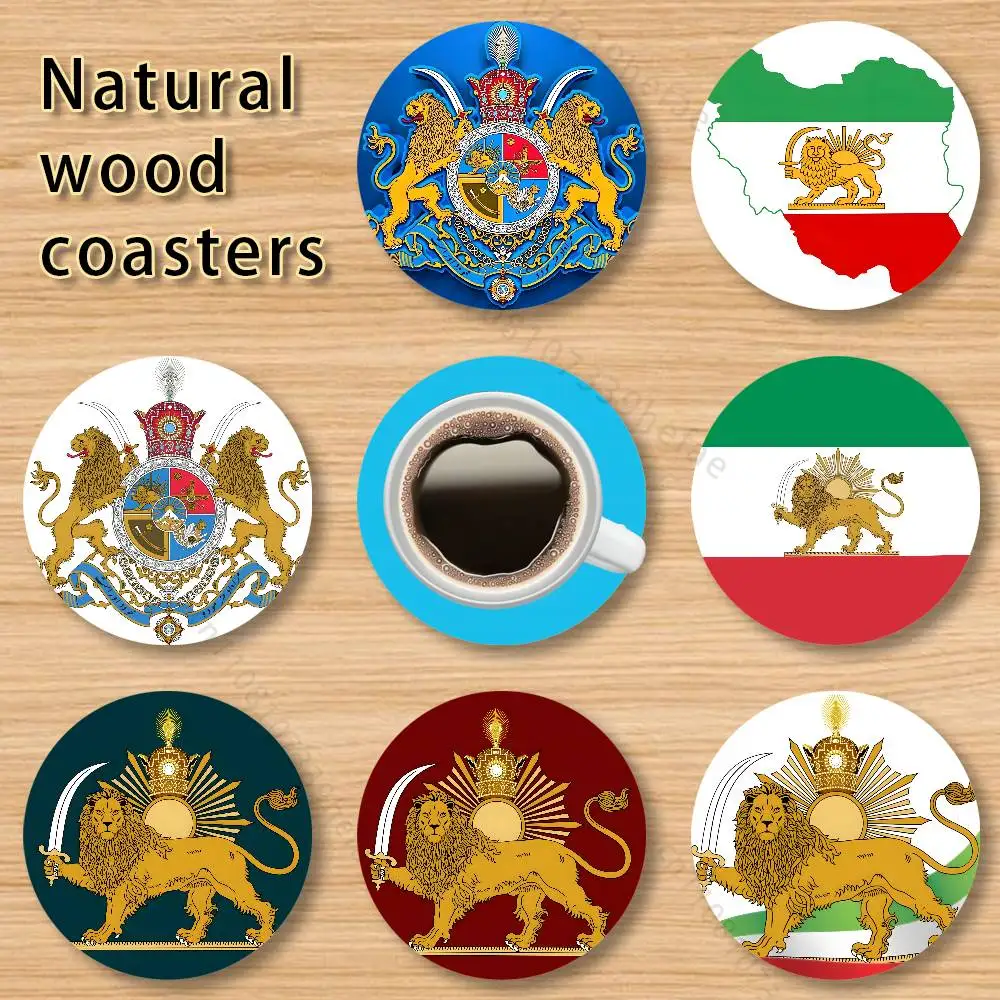 

Imperial Coat of Arms of Iran national emblem wooden anti-slip coasters suitable for home office and theme party decoration
