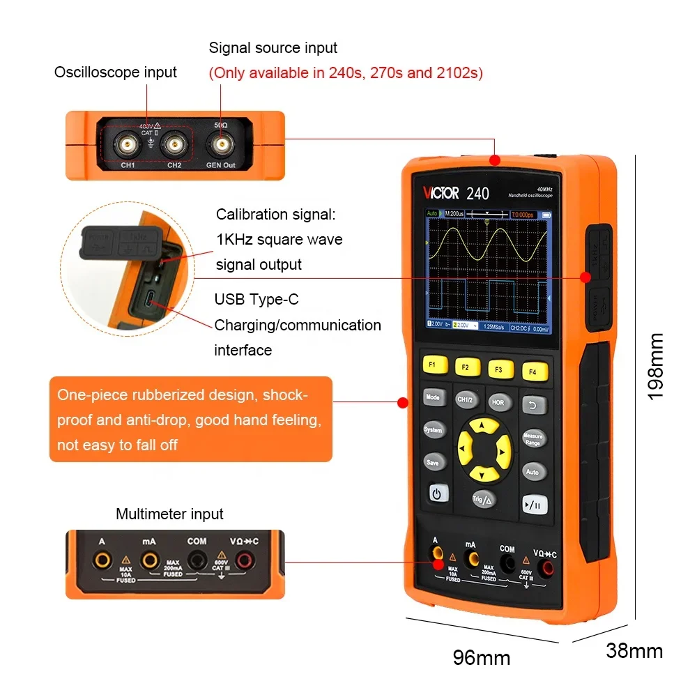 VICTOR New 270S 2 Channel oscilloscope 70mhz bandwidth sampling rate 250 MSa/s oscilloscope multimeter