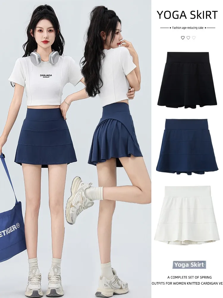 

Женская летняя юбка-шорты с высокой талией для йоги, фитнеса, бега, тенниса, корейский стиль, для повседневной носки, не просвечивающая