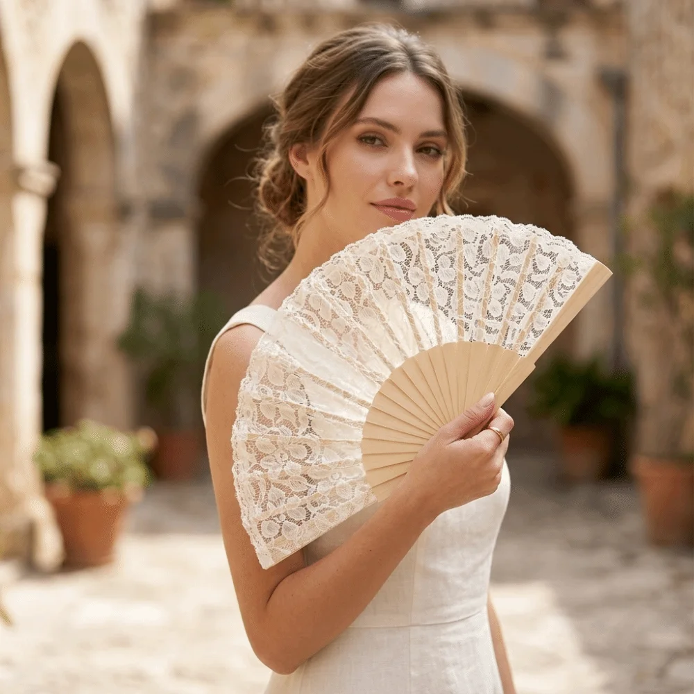 Antique Style Lace Hand Fan Floral Lace Handmade Folding Handheld Fan Portable Lightweight Women's Folding Fan Bridesmaid Gifts