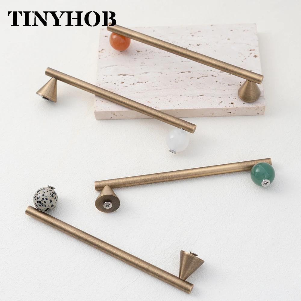 Antique Bronze Furniture Handles for Cabinet Wardrobe Drawer Knobs Furniture Handle T-bar/ Pink Brass+ Ball Decorative Knob