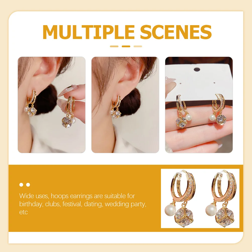 

1Pair Copper Zircon Pearl Earrings Wine Glass Shape Small Hoop Earrings for Women Wedding Engagement Party Fashion Jewelry