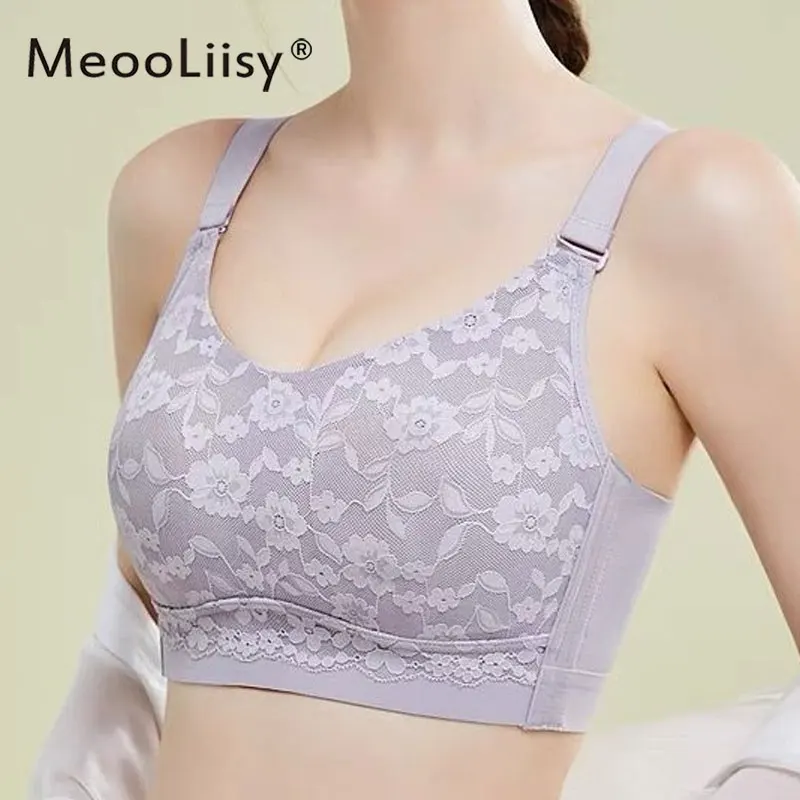 

MeooLiisy Plus Size Lace Minimizer Bra for Women Thin Cup No Wire Lingerie Seamless Full Coverage Brassiere Push Up Underwear