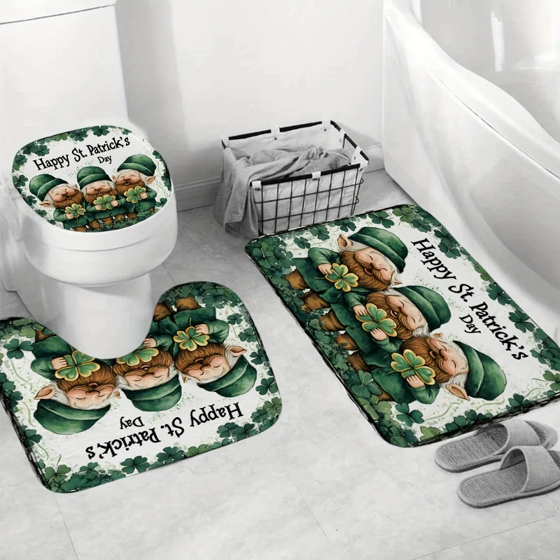 1pc/4pcs St. Patrick'S Day Bathroom Set, Water-Resistant Polyester Shower Curtain with Non-Slip Hook, Machine Washable, All-Seas