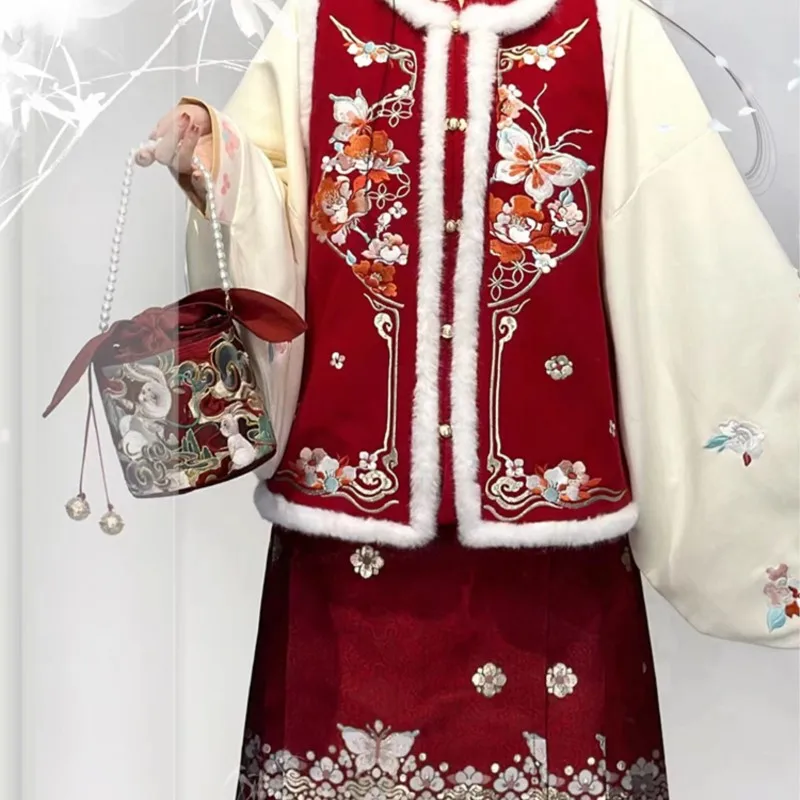 Women's Han Chinese Clothing Xianglong New Year's Ming-Style Cross Collar Pipa Sleeve than a Cloak