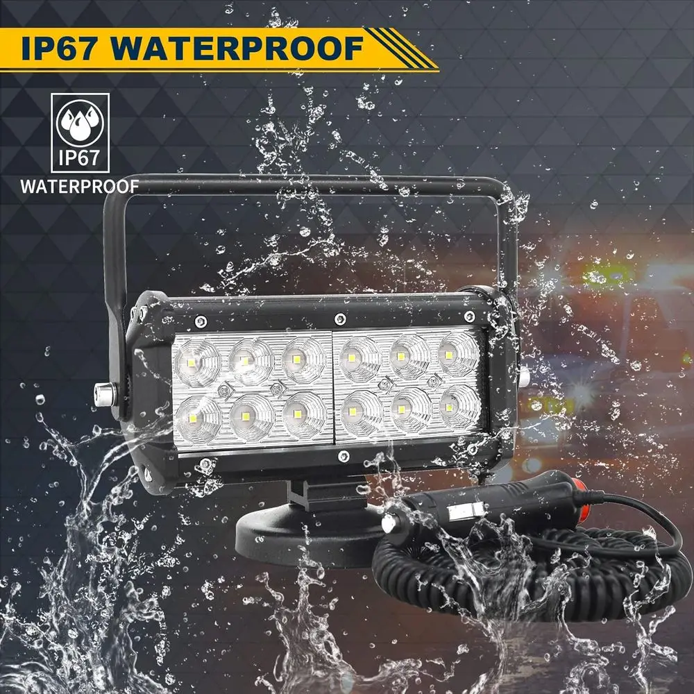 Barra luminosa da lavoro a LED magnetica portatile da 7 36 W, luce diurna 6000 K, 12 V/24 V per veicoli fuoristrada e attrezzature pesanti