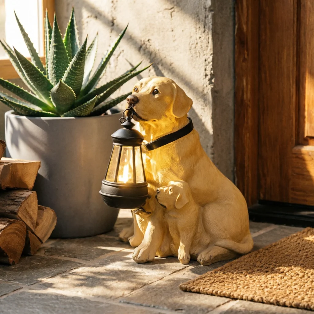 Solar Dog Garden Statue Auto on/deactivated Yard Ornament Outdoor Decor Weather Resistant for Entrance