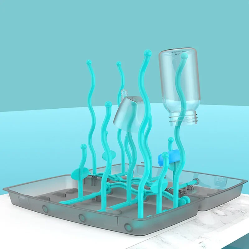건조대 나무 보관 젖꼭지 선반 아기 젖꼭지 수유 컵 거치대 아기 젖병 청소 건조기, 양면 휴대용 배수구 