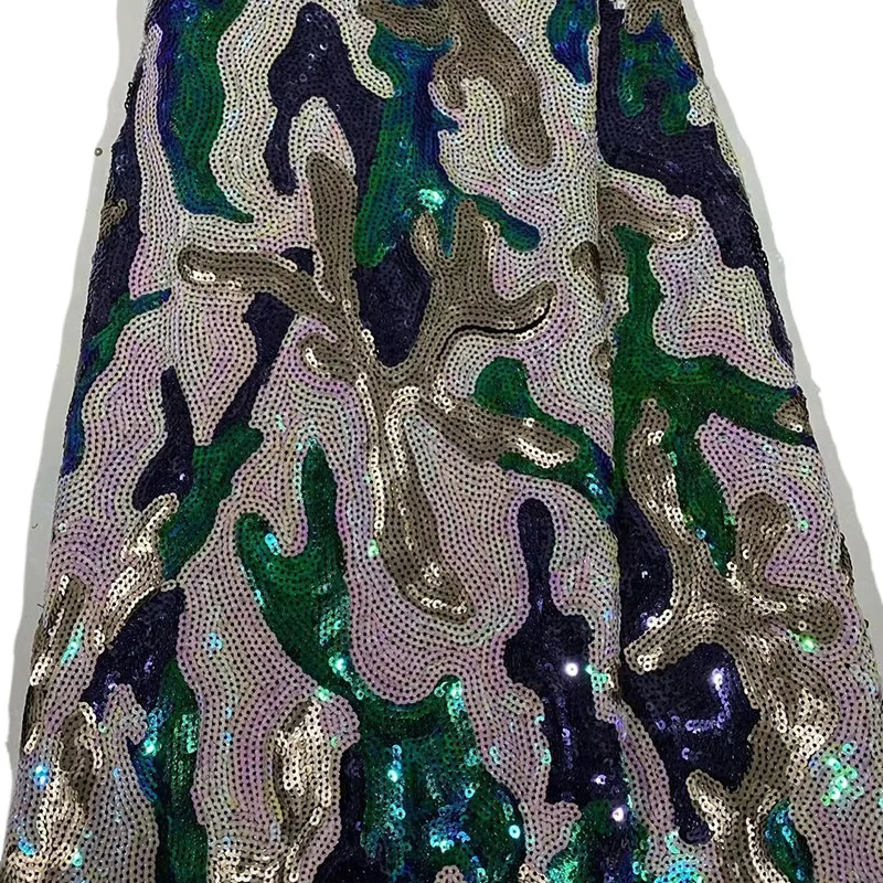 1yard Camouflage Sequin Fabric Embroidery Sequin Fabric Lace Nigerian African Fabric for DIY Sewing Bag Lining Clothing