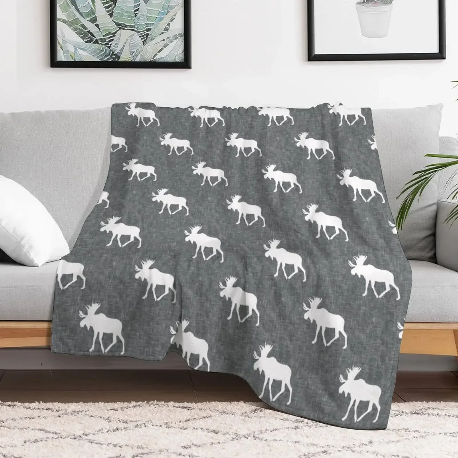

Moose on grey Throw Blanket warm for winter Furrys heavy to sleep Loose Blankets