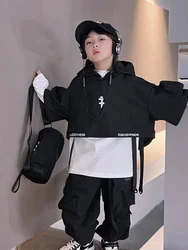 Boys' hoodie spring and autumn new style children's long sleeved T-shirt vest two-piece set boys' handsome hip-hop top