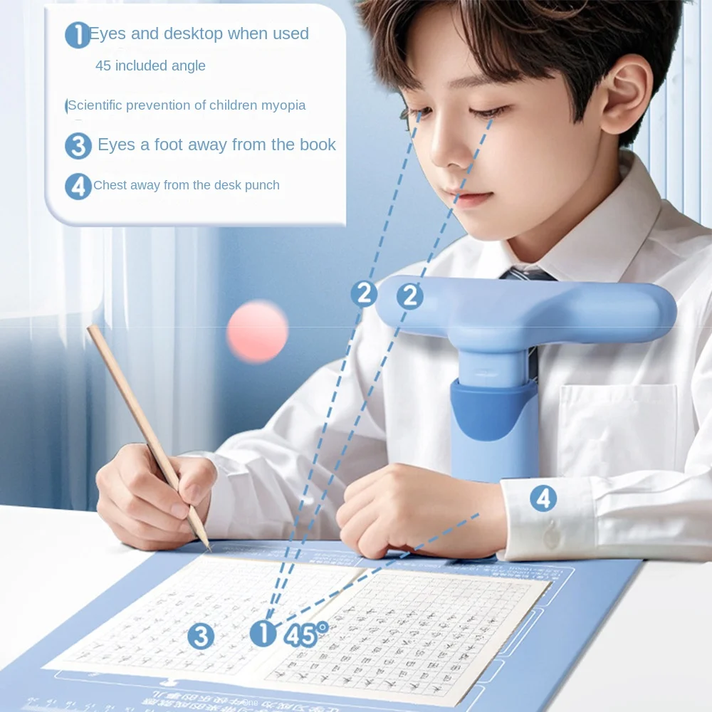 Height Adjustable Sitting Posture Corrector with Writing Pad Clip on Chest Support Eye Protector Non-slip Prevent Hunchback