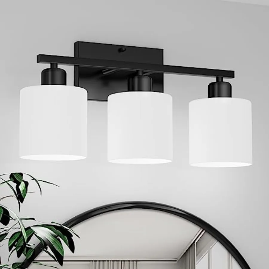 Black Bathroom Light Fixtures Over Mirror, Rustproof Vanity Lights for Bathroom, Modern 3-Light Wall Sconces for Living Room, M