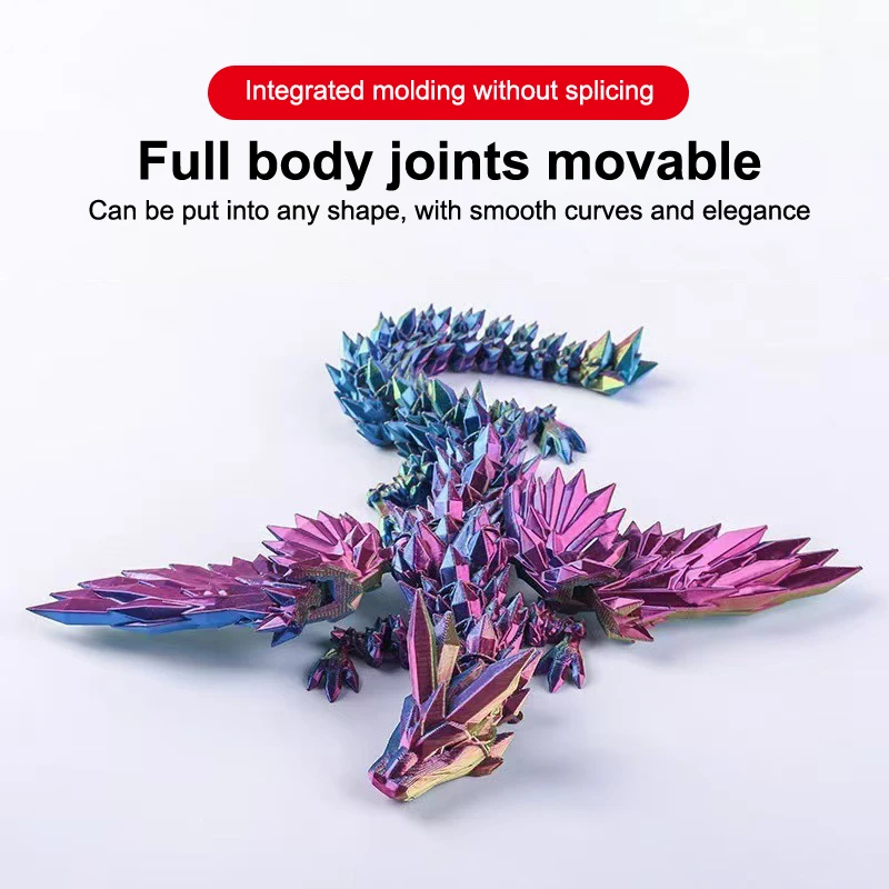 3D Printed Colorful Gem Dragon Figurine with Movable Joints Rotatable Articulated Western Desktop Action Figure Craft