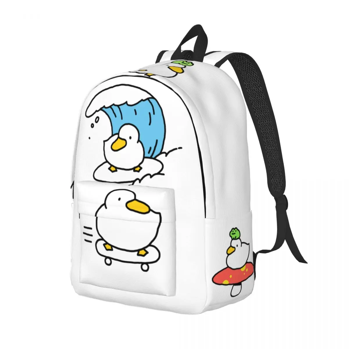 Pato e sapo escola mochila para homens e mulheres, kawaii, leve, bonito, cogumelo Daypack, elementar High College, estudante