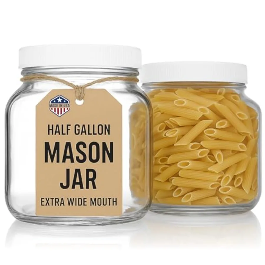 

Half Gallon Mason Jar - Glass Jar Wide Mouth with Airtight Foam Lined Plastic Lid -/ Gallon Jar for Sourdough Starter Fermentin