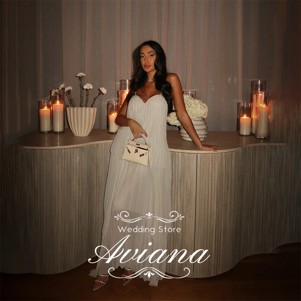 

Aviana Customized Sweetheart Sexy A-Line Spaghetti Straps Backless Pleated Bridal Dress Sleeveless Party Dress Newest Design