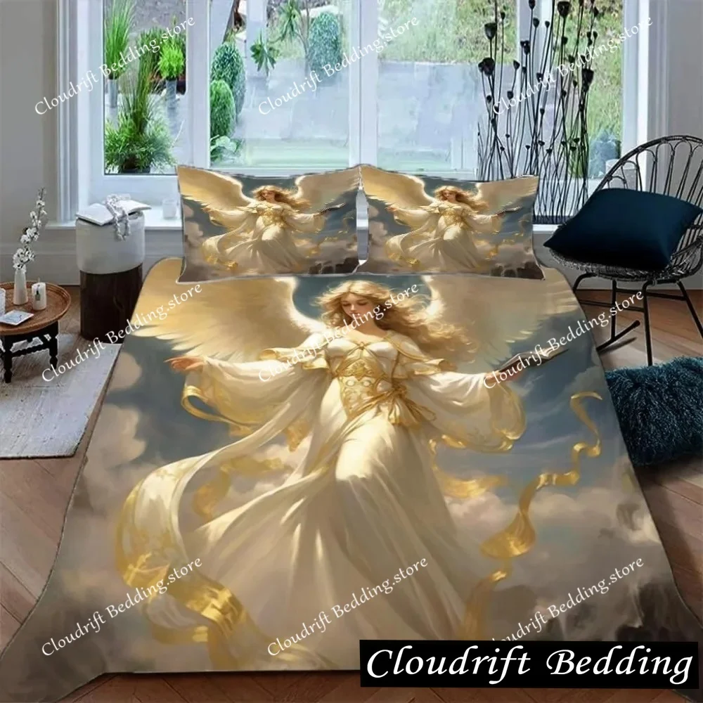 

Divine Golden Angel Motif Bed Linen,Microfibre Bedding Sets, Children's Bed Linen for Teenagers 3D Animal Printed DuvetCover