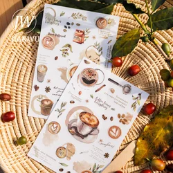 JIANWU 2 Sheets Hazy Coffee Fragrance Dream Series Vintage Material Transfer Sticker Creative DIY Journal Collage Stationery