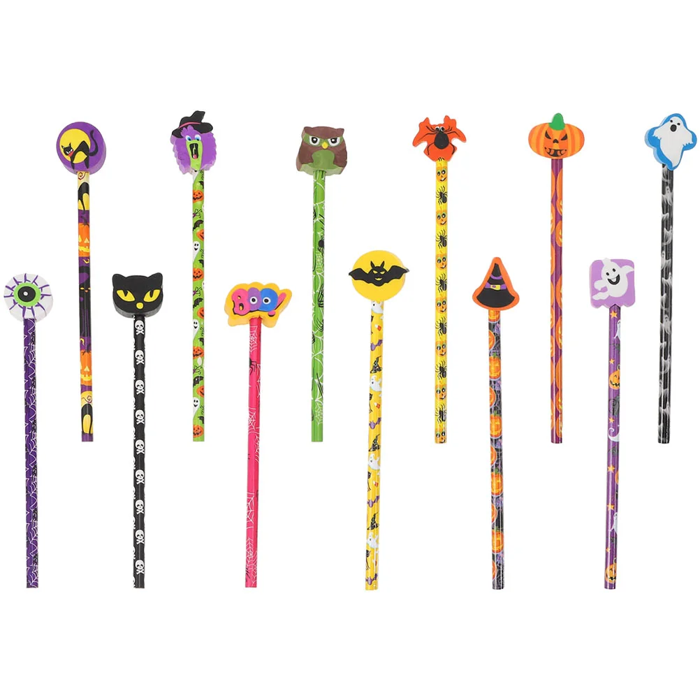 

12 Pcs Halloween Pencil Themed Pencils with Erasers for Kids Cartoon School Writing Drawing Holiday Supplies