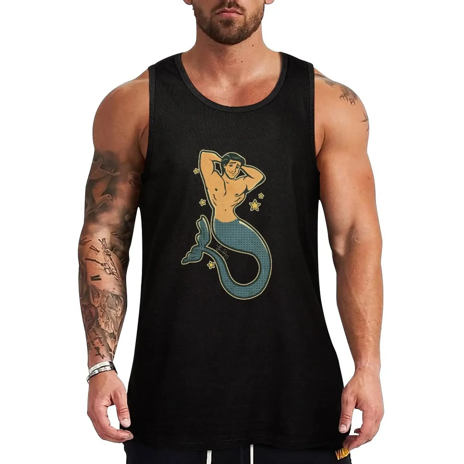 New Merman Prince Eric Vintage Sailor Style Tattoo Tank Top Gym T-shirts for men gym shirts