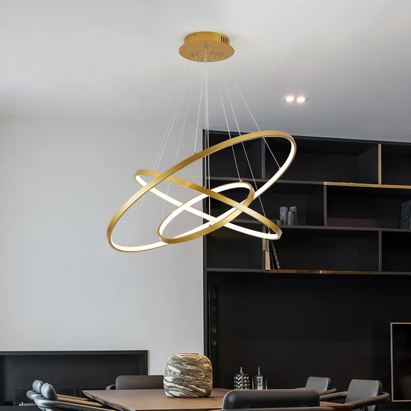 الشمال الحد الأدنى LED Kroonluchter الدائري الإبداعي Eetkamer Woonkamer Plafond Kroonluchter Huis Binnenverlichting Lampen
