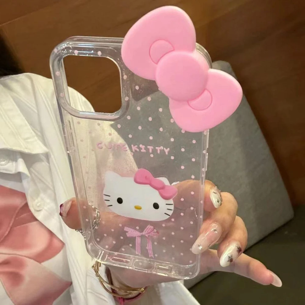 Super Kawaii Sanrio Hello Kitty Anime Cat Illustration Bow Phone Case for Iphone 14 13 12 11 15Promax 13Pro 12Promax Cute Gilrs