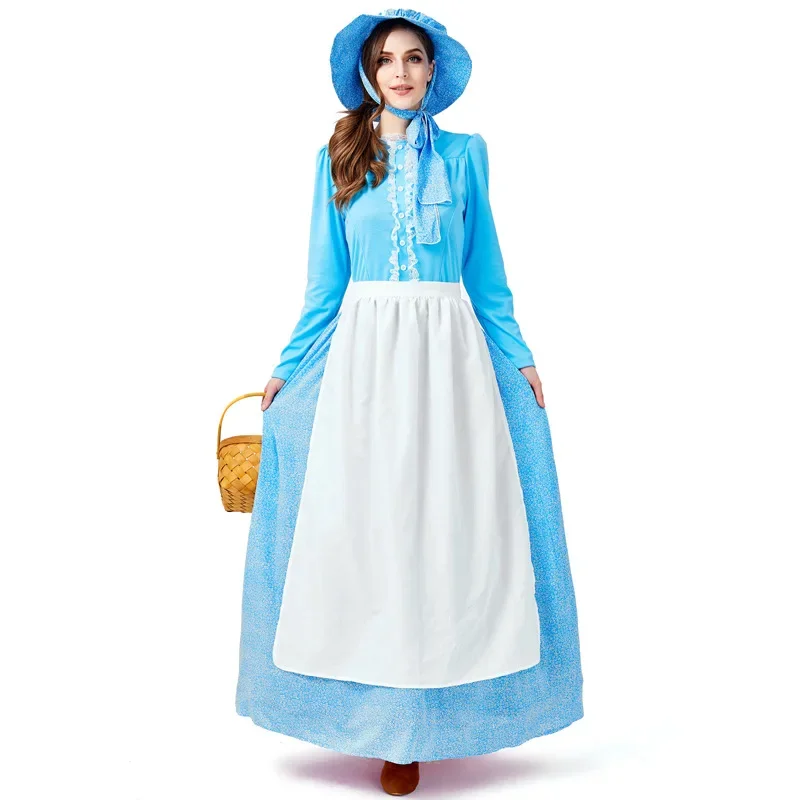 Adult Colonial Pioneer Girl Costume Women Village Farm Prairie Maiden Maid Costumes Halloween Party Fancy Dress