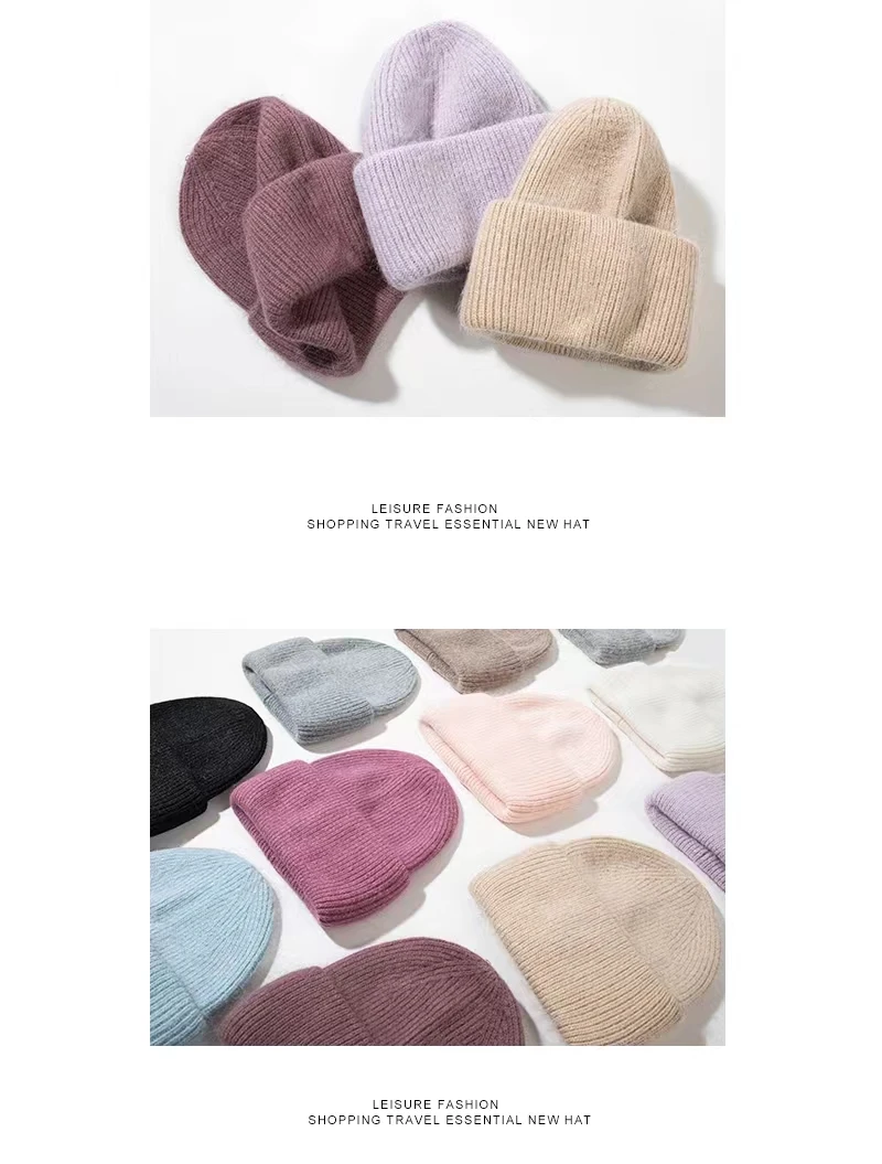Xthree Winter Hut für Frauen Angola Beanie Hut Gestrickte Kaninchen Pelz Skullies Hut Warmen Motorhaube Kappe Weibliche Hüte für Mädchen hut – Detail 3