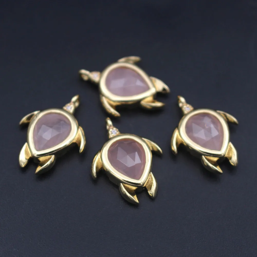 10pcs DIY Jewelry Accessories Turtle Shape Natural Blue Amazonite Quartz Stone Pendant CZ Charms for Earrings Bracelet Necklace