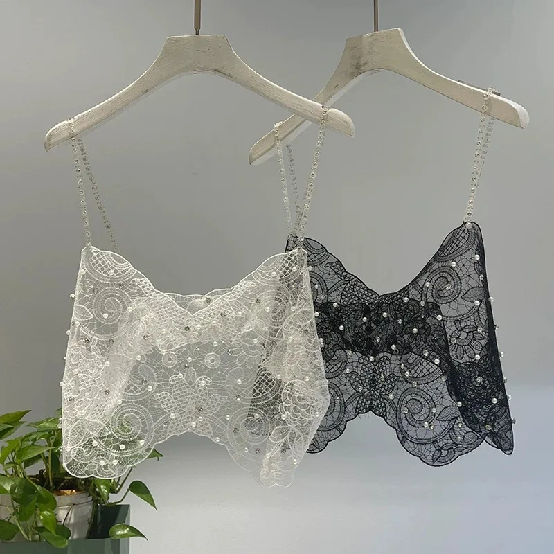 New Backless Strapless Suspender With Exposed Navel, Diamond Studded Suspender, Nail Bead Nightclub Lace Hollow Top