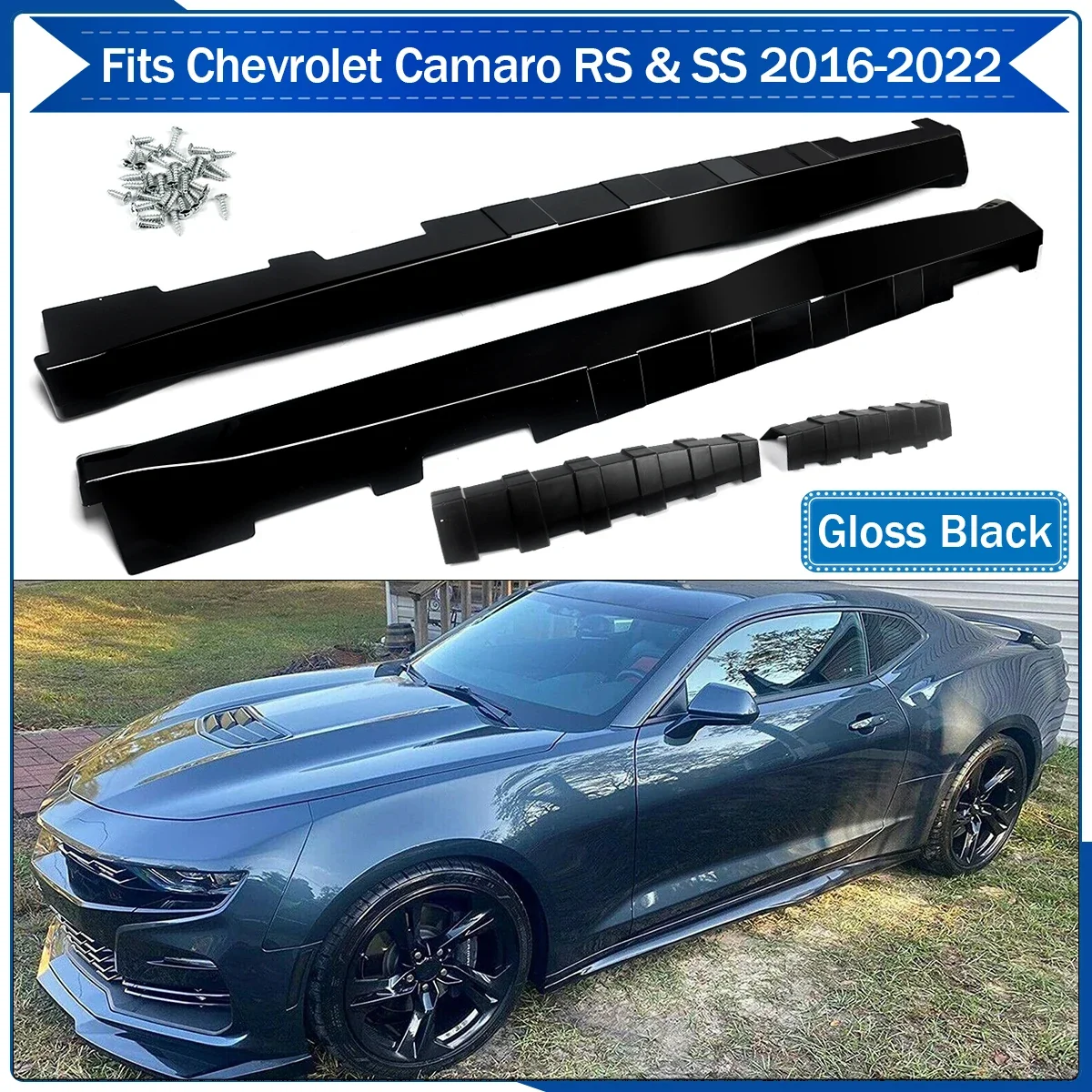 ZL1 Style Side Skirts Panel Extension Gloss Black for 16-22 Chevy Camaro Bodykits RS & SS