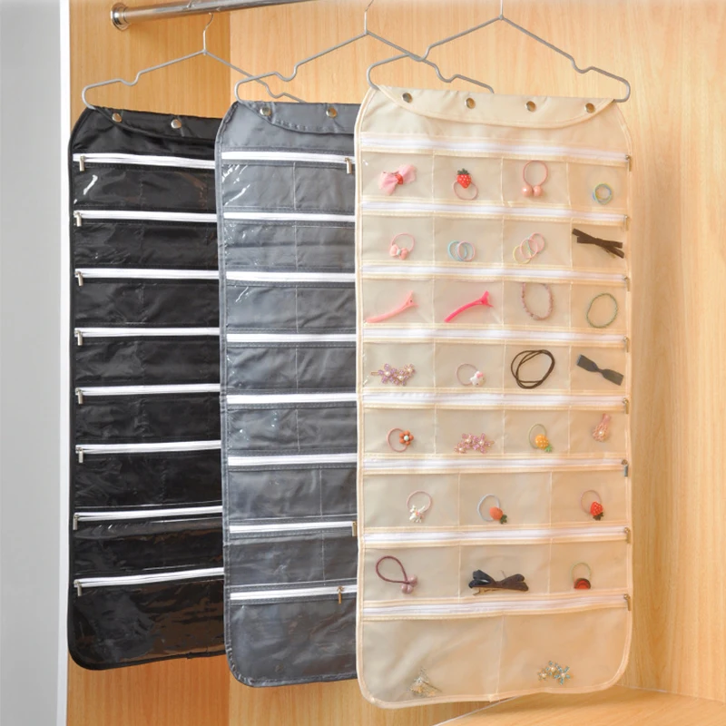 Hanging Jewelry Organizer Storage with Pocket Double Sided 80Grids Necklace Bracelet Earring Jewelry Display Organizer