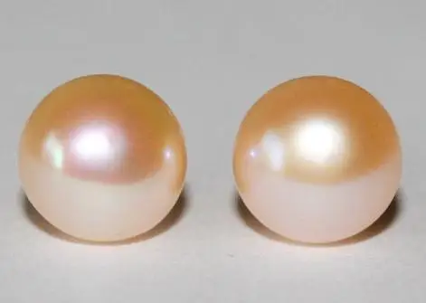 

Large 9mm Genuine AAA Peach Pearl Studs In Solid Gold,14k Solid Real Gold Ear Posts And Nuts,Bridal Christmas,Birthday Gift