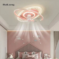 Kids Ceiling Fan with Light Stars Space Light Ceiling Chandelier for Children Room Boy Girl Bedroom Decor Pink Ceiling Lamp Fan