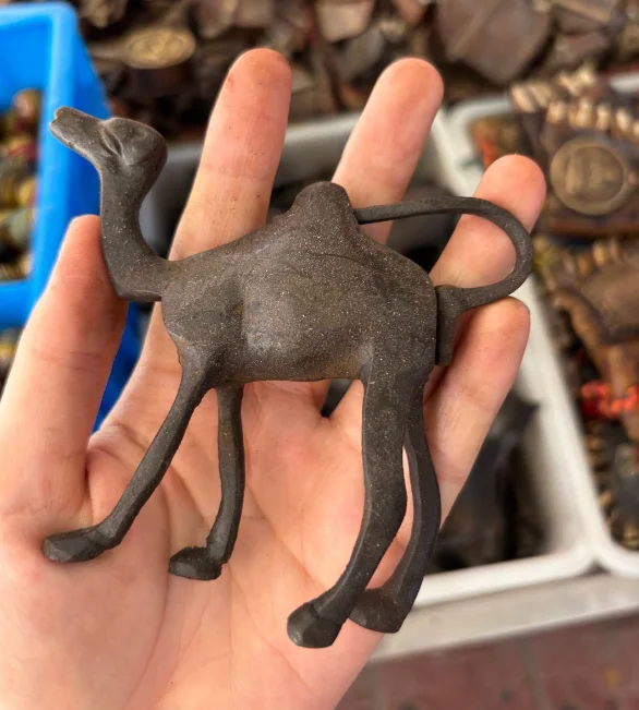 Chinese Collection Handwork Old Iron Usable Carved Camel Shaped Lock and Key